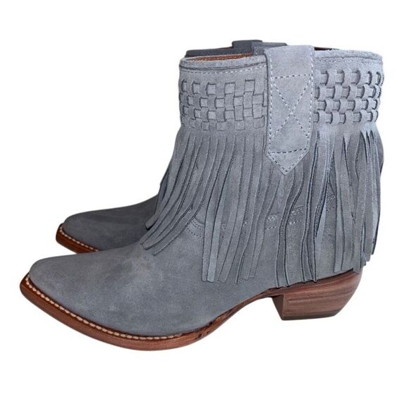 Frye Sacha Short Fringe Bootie suede leather steel Blue 6.5 - Picture 3 of 13